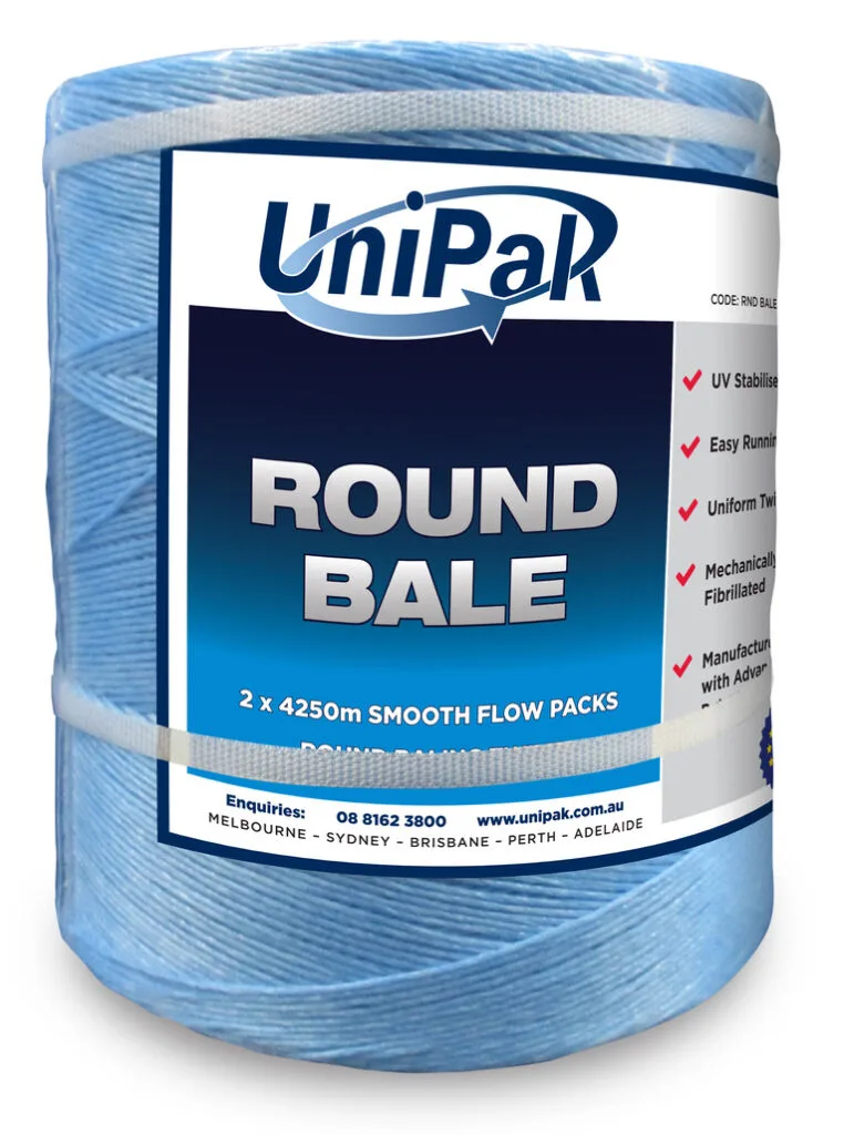 Round bale twine for reliable baling, strong knot performance and consistent bale formation